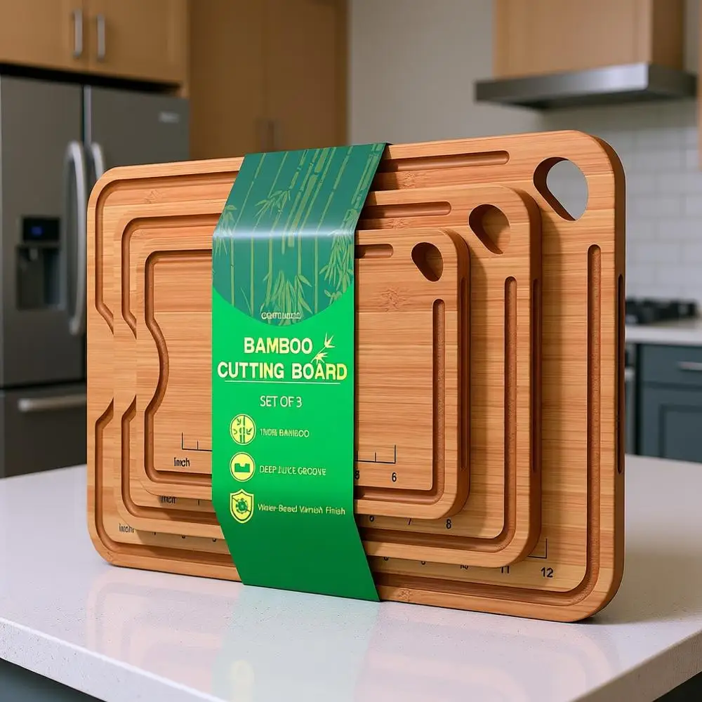 

Bamboo Cutting Board with Deep Juice Groove and Built-In Handle - 2-in-1 Charcuterie and Chopping Board for Kitchen