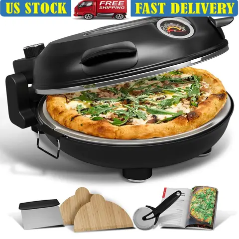 Electric Pizza Oven 12 Inch Indoor Countertop Portable Stone Oven 790°F Crispy Crust Quick Heating Accessories Included