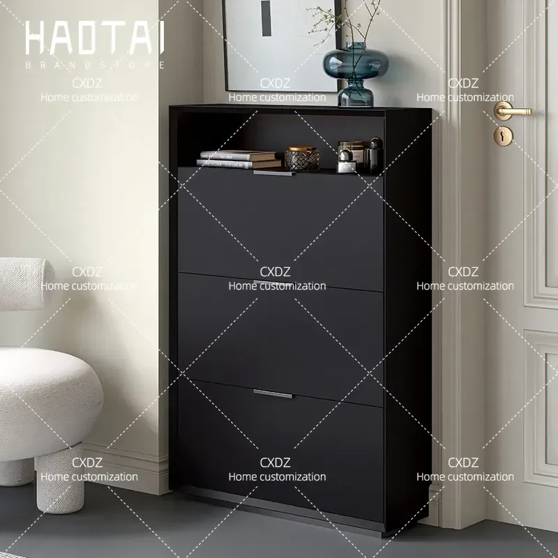 Ultra Thin Shoe Cabinet Cream Style Entryway Storage Narrow Tipping Bucket Hallway Organizer Household Entrance Foyer