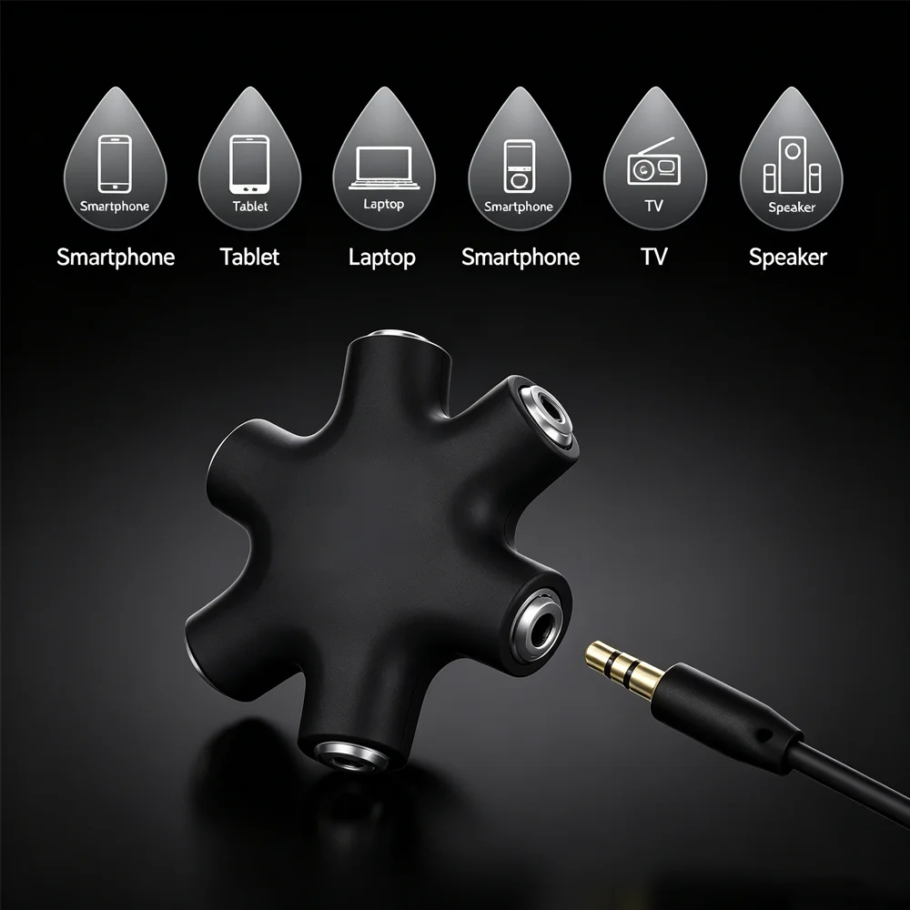 3.5mm Jack Earphone Audio Splitter 1 Male to 6 Female Cable 6 Way Multi Port Aux Music Sound Output Converter Cables