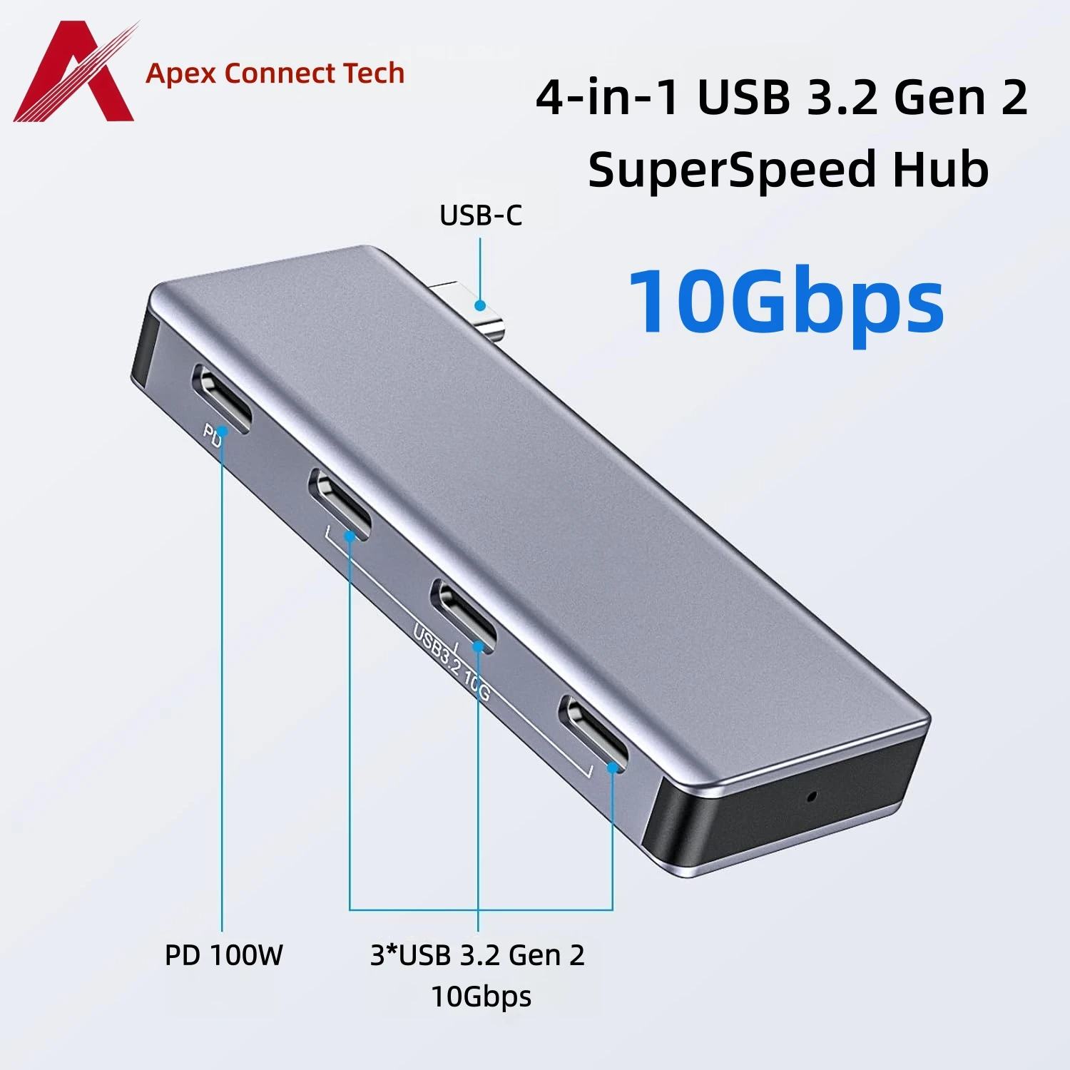 USB C Hub 4 puertos 3,2 Gen 2 10Gbps PD 100W tipo C divisor carga rápida 4 en 1 adaptador extensión USB para MacBook Pro portátil iPad
