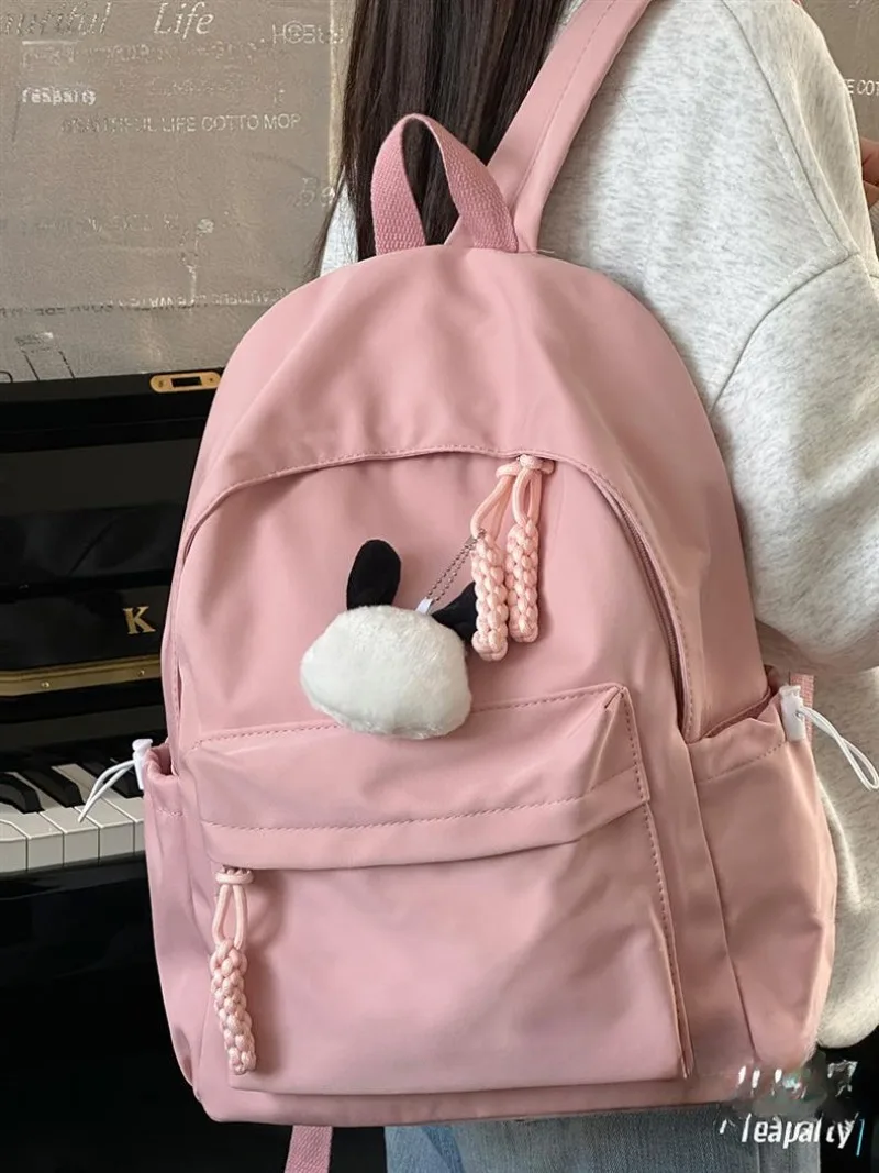 Mochila escolar sencilla y ligera para chica, monederos y bolsos de mano con cremallera de Color sólido, estilo Preppy, dulce y lindo Mori, moda urbana