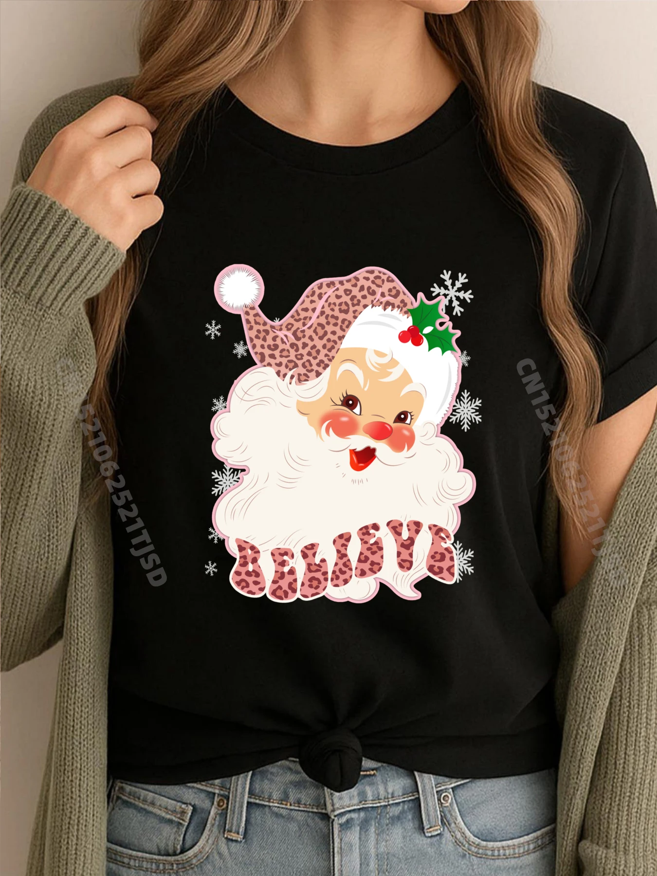 

Винтажная розовая розовая розовая розовая пижама Санта-Клауса Xma Camisetas, дышащая забавная рубашка, женская футболка большого размера