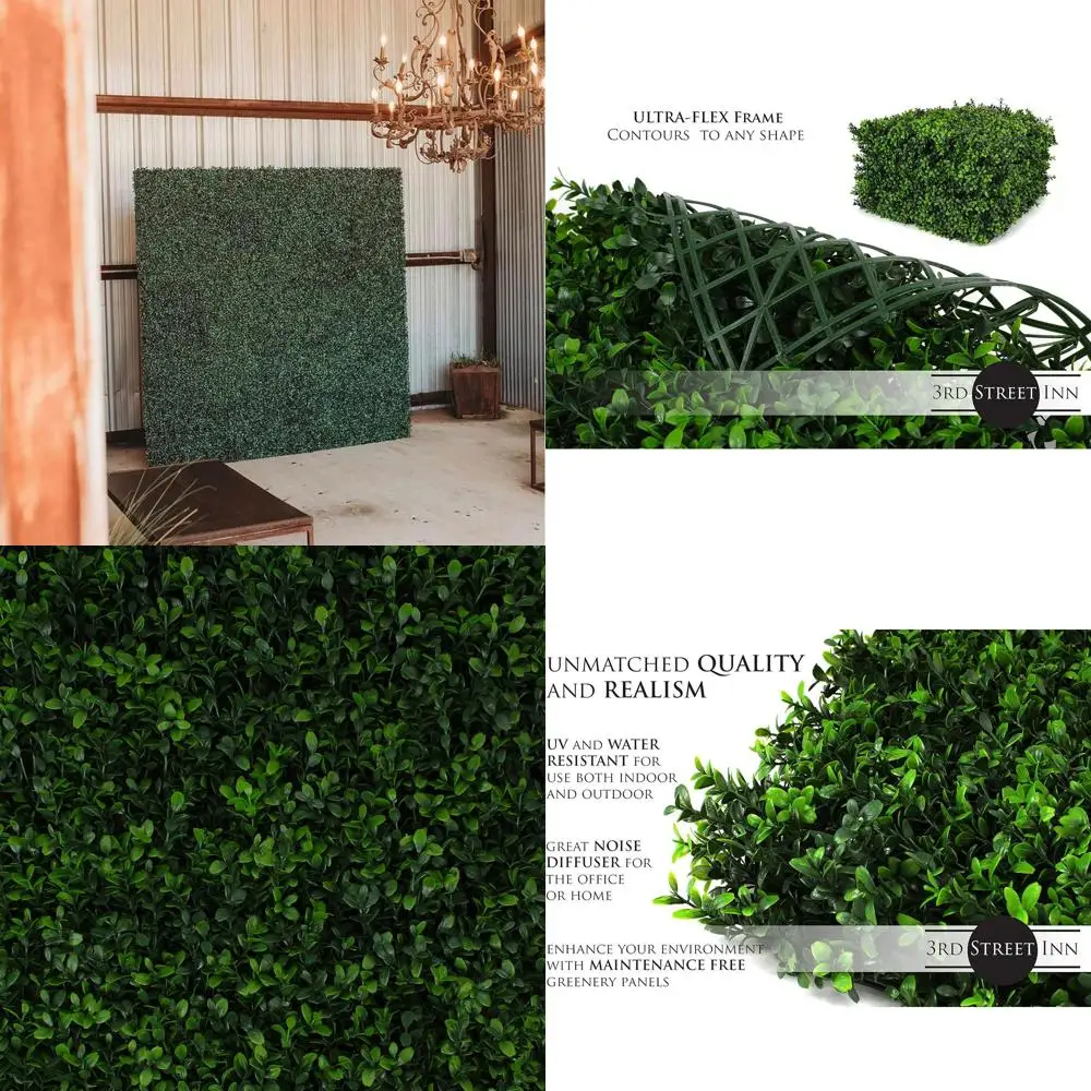 

Искусственная зеленая панель для стены - Сборная изгородь для создания зоны приватности - Декоративный фон для помещений и улицы (4 шт., мягкая на ощупь, имитация падуба)