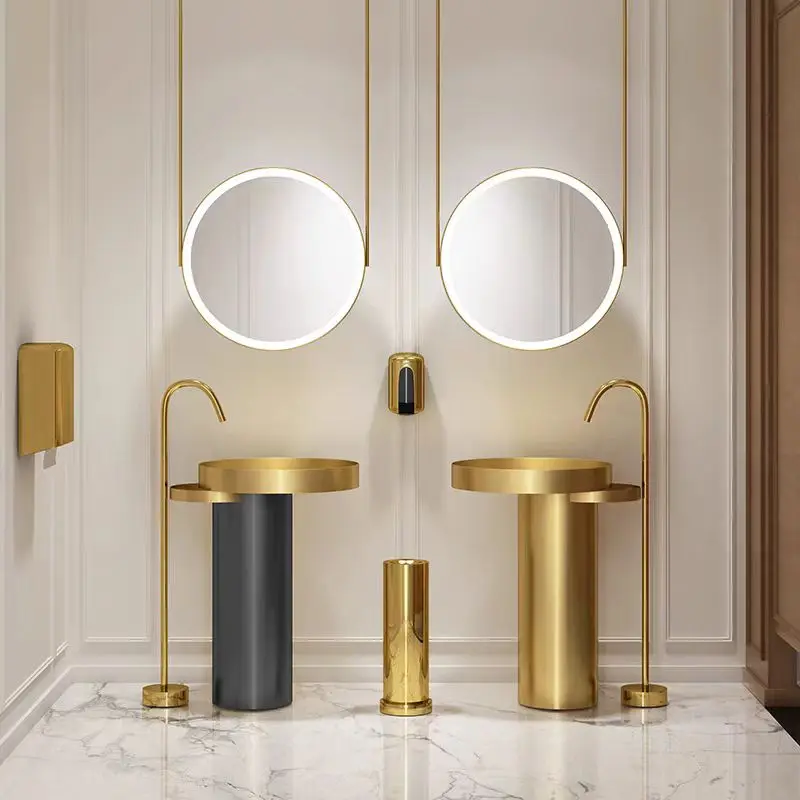 560*560*830mm Luxury Brushed Gold Round Floor standing washbasin Set With Basin faucet and 500mm mirror Brushed Gold Top Quality