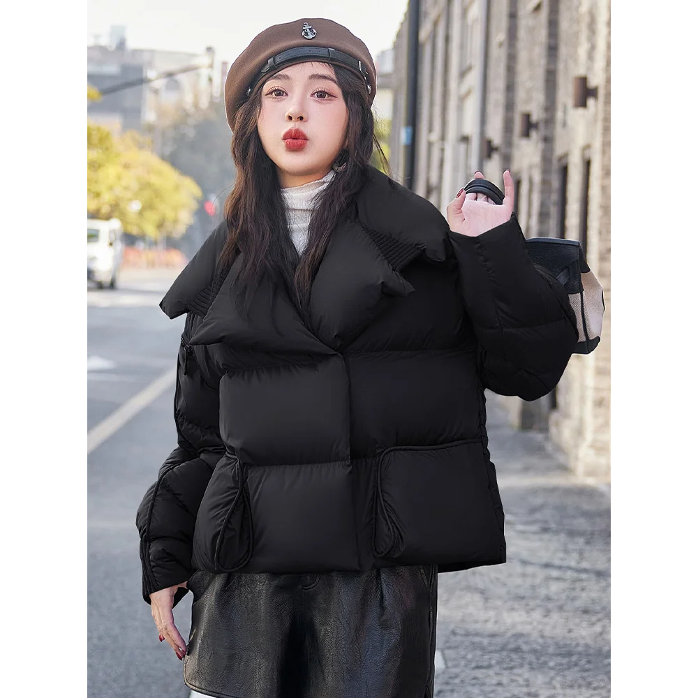 Winter Women\'s Jackets Autumn and Winter Solid Color Short Down Jacket Fashion Large Lapel Short  Thicken Warm White Duck Down