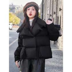 Winter Women's Jackets Autumn and Winter Solid Color Short Down Jacket Fashion Large Lapel Short  Thicken Warm White Duck Down