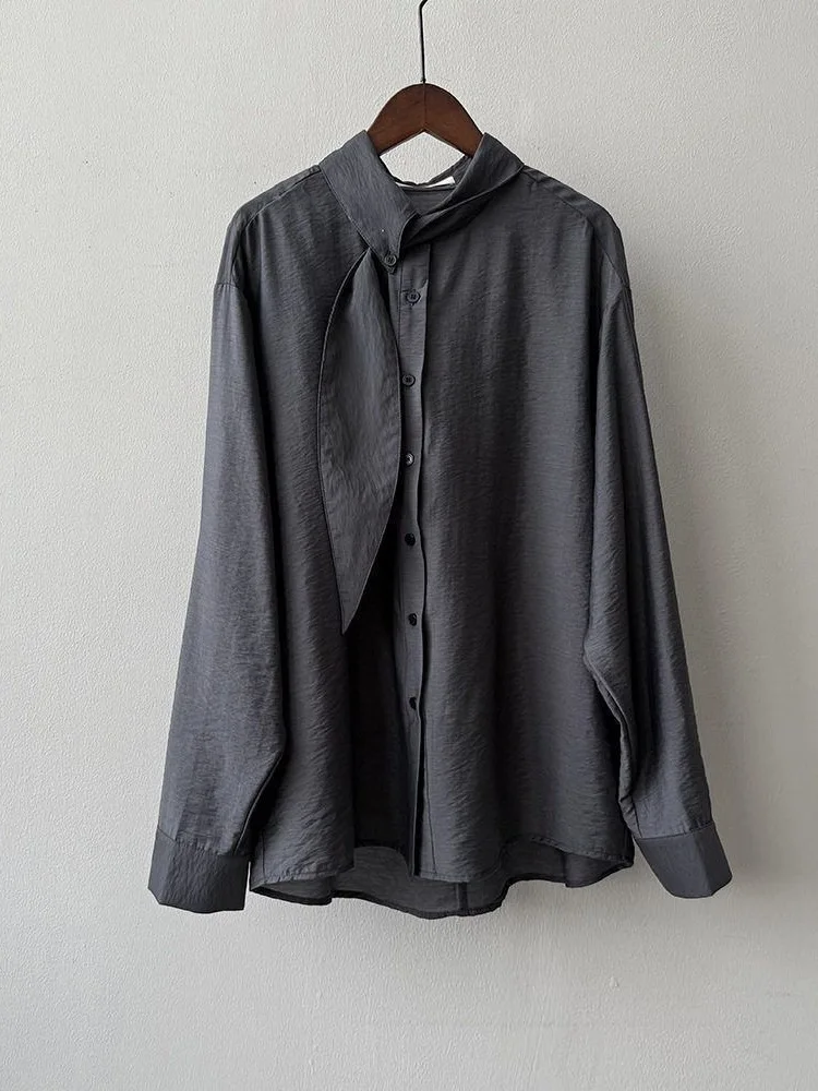 

Осень 2023, новинка, женские свободные длинные све irt, однотонный дизайн Sa, модная молодежная корейская версия на одной пуговице