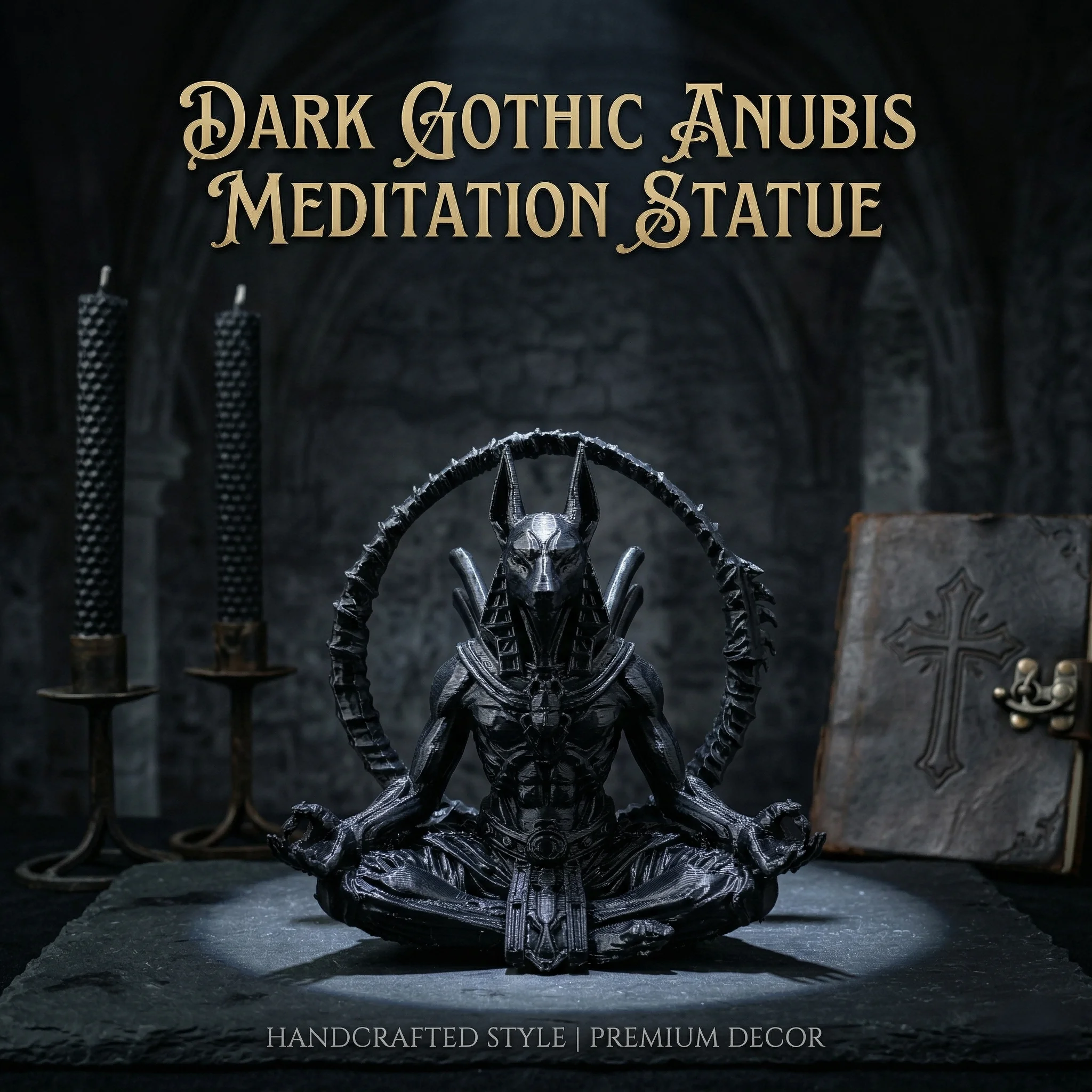 Anubis Meditation Ornament, Gothic Style, Collectible Figurine, Home Desk Decoration, Creative Sculpture