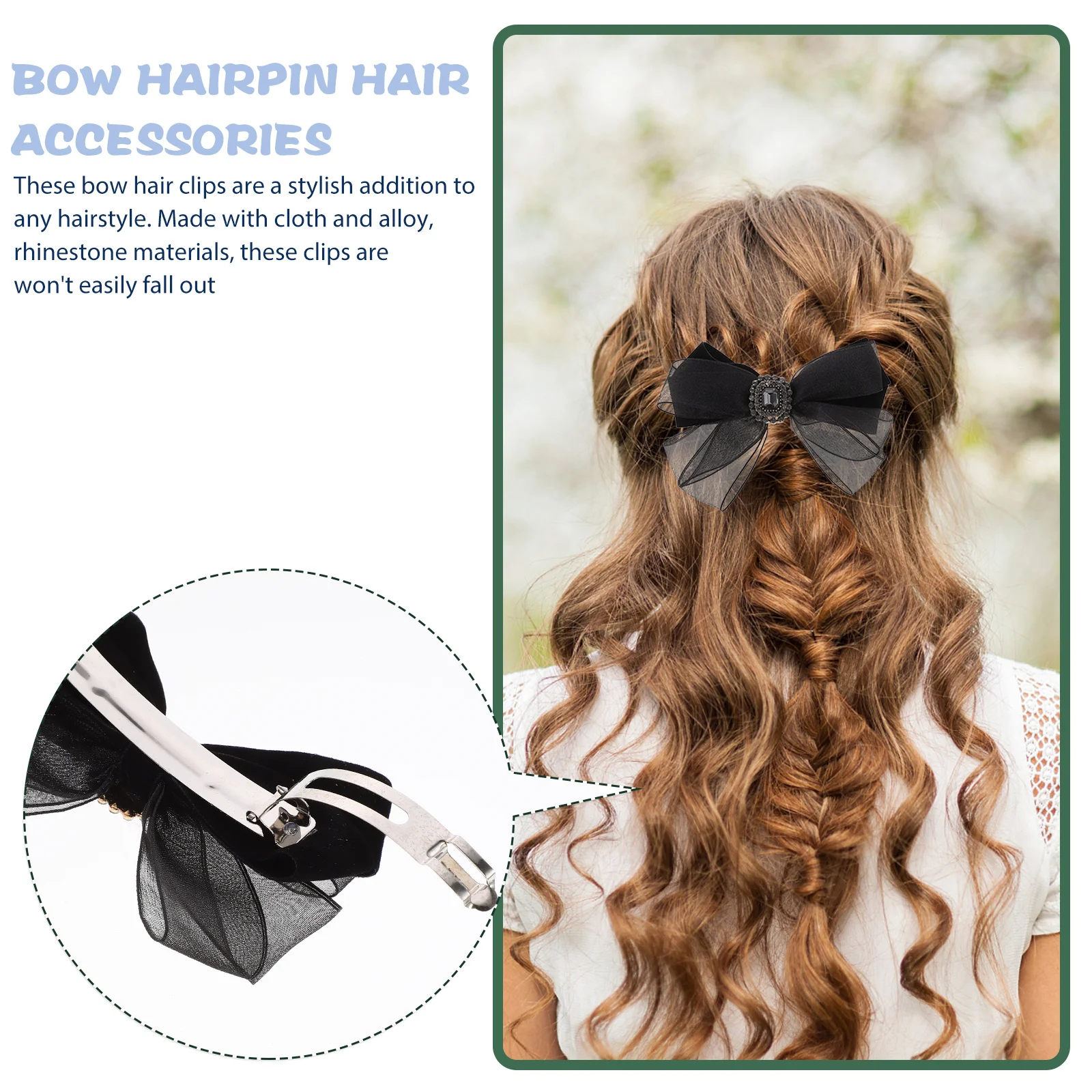 

2Pcs Rhinestone Bow Hair Clips Mesh Barrettes for Women Elegant Party Wedding Hair Accessories Bows for Women Ponytail Clip