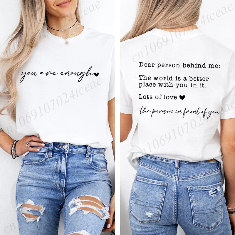 Modische Damen T-Shirts mit Aufdruck „Dear Person Behind Me“, Kurzarm-T-Shirt „You Are Enough Kindness“, Mental Health Shirts, Oberteile – Detail 5