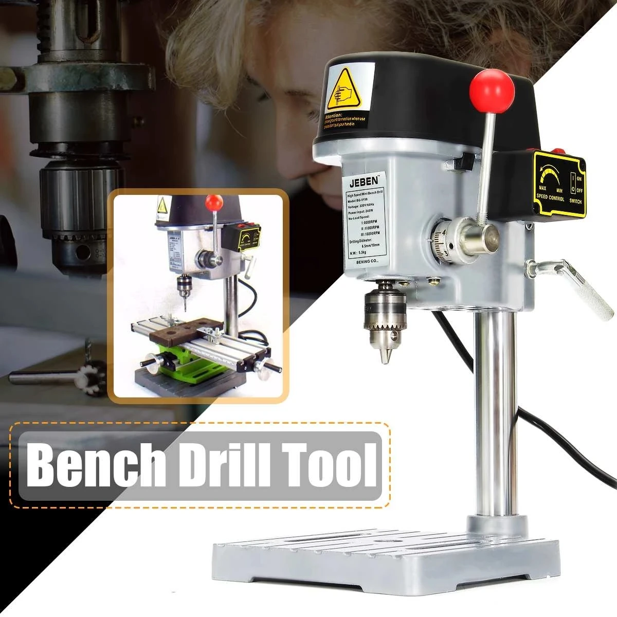 150/340W Mini Drill Press Table Drill Press Workbench Mini Compact Drill Wood Drilling Machine Power Tools Accessories 220V