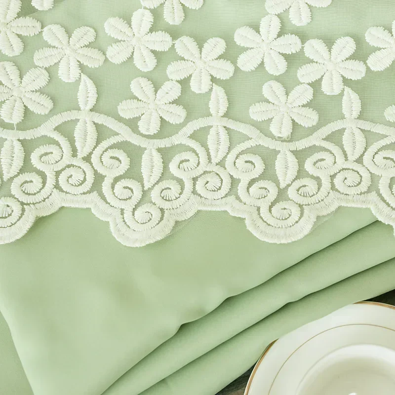 

Pastoral Lace Customized Curtains for Bedroom Living Room Embroidery Tulle Valance Window Yarn Pure Color High Shade