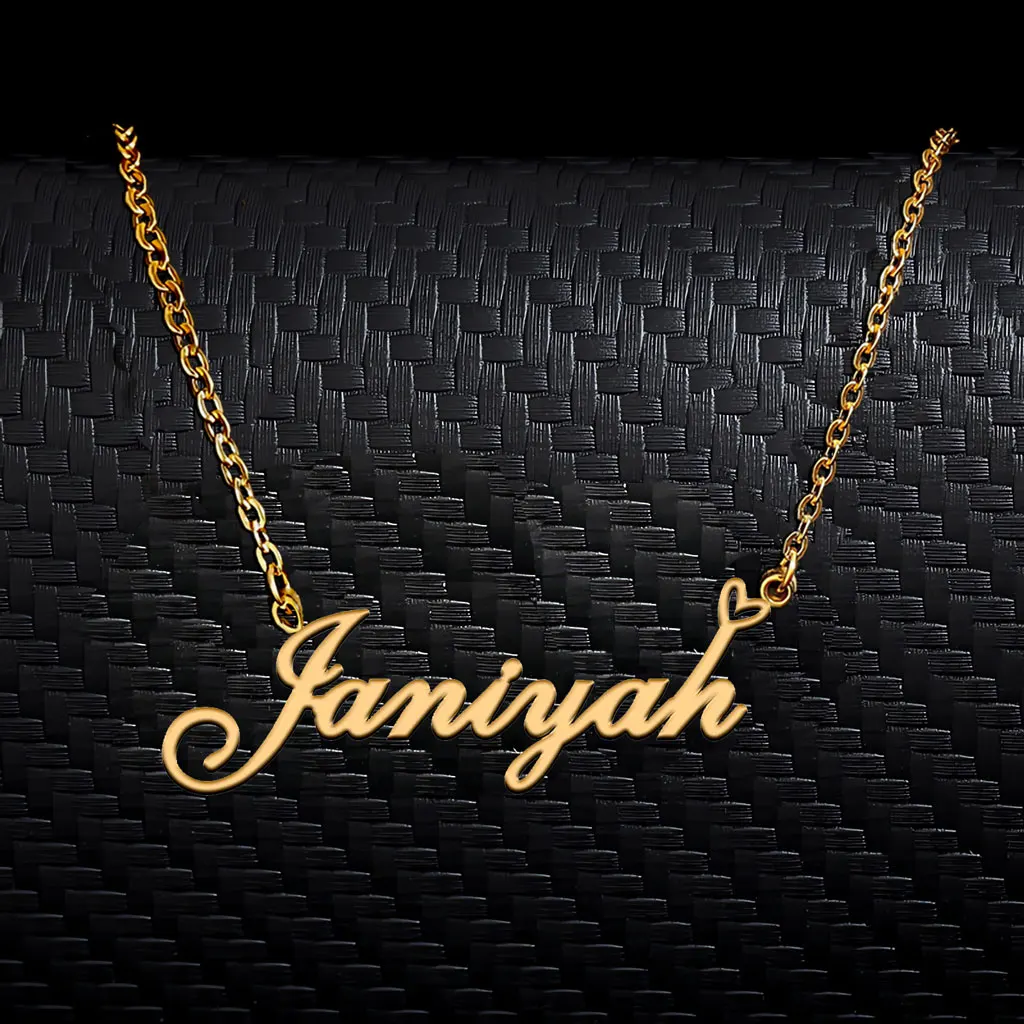 

Janiyah with Heart Decoration Letters Name Necklace for Women Stainless Steel Gold Plated Charm Choker Mother's Day Gift