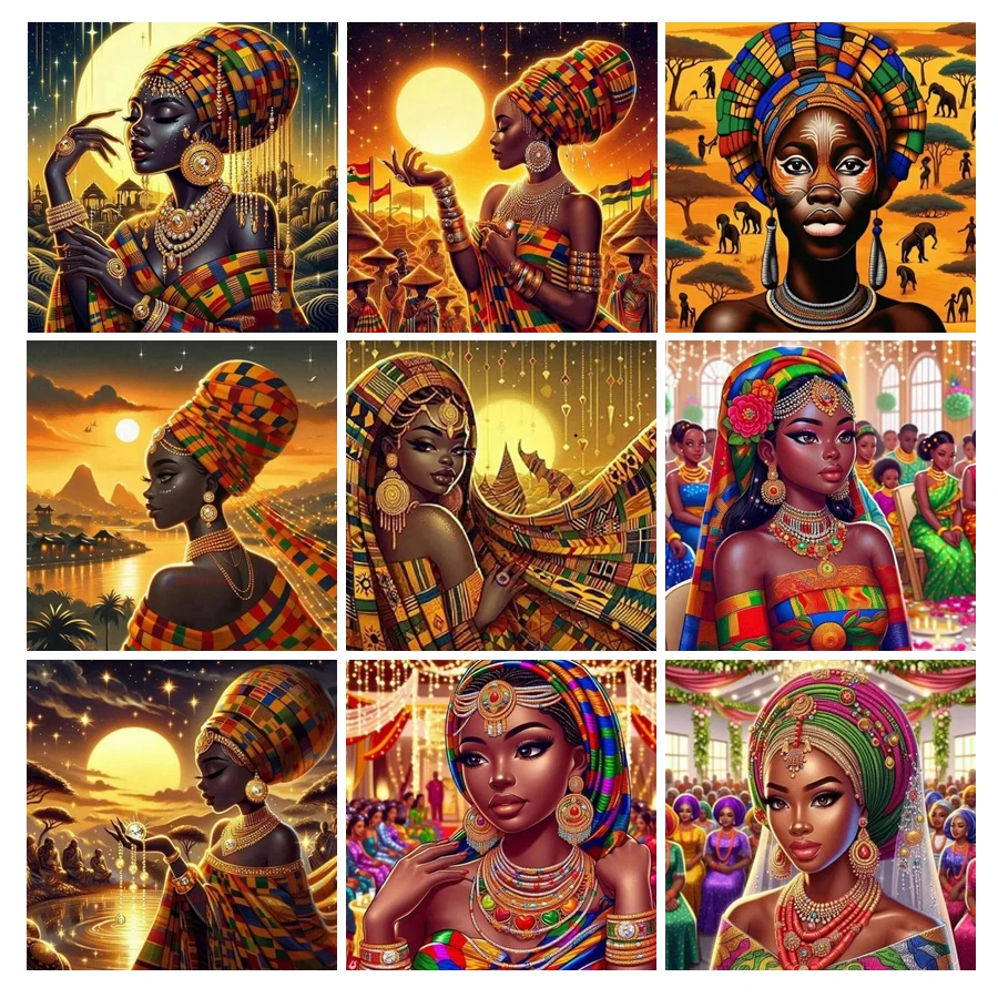 Diy Diamond Painting New Arrival 2024 African Woman Full Mosaic Embroidery Tribal Women Jewelry Cross Stitch Picture Wall Decor