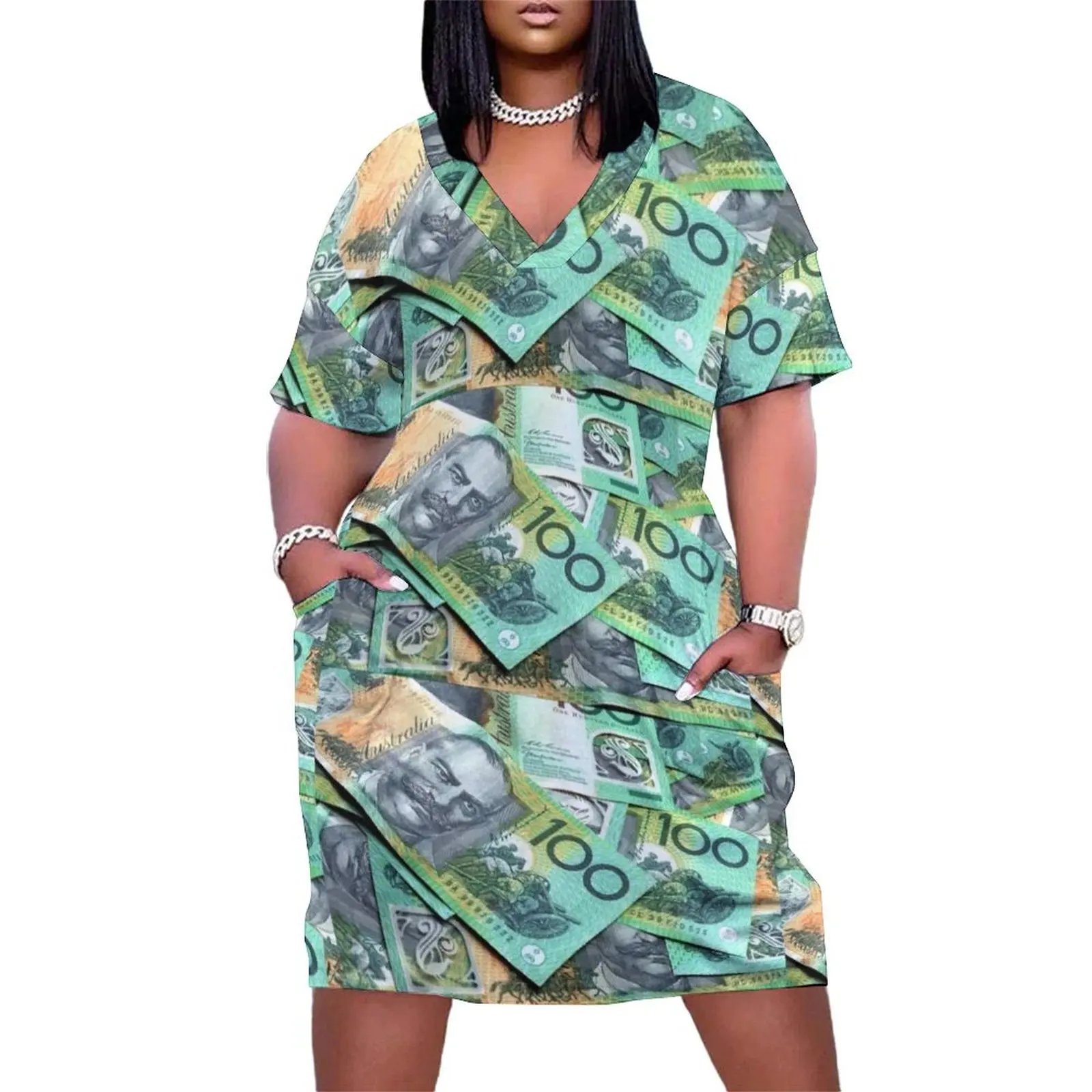 

Australian $100 notes Loose Pocket Dress elegant dresses for women summer women's suit evening dress woman