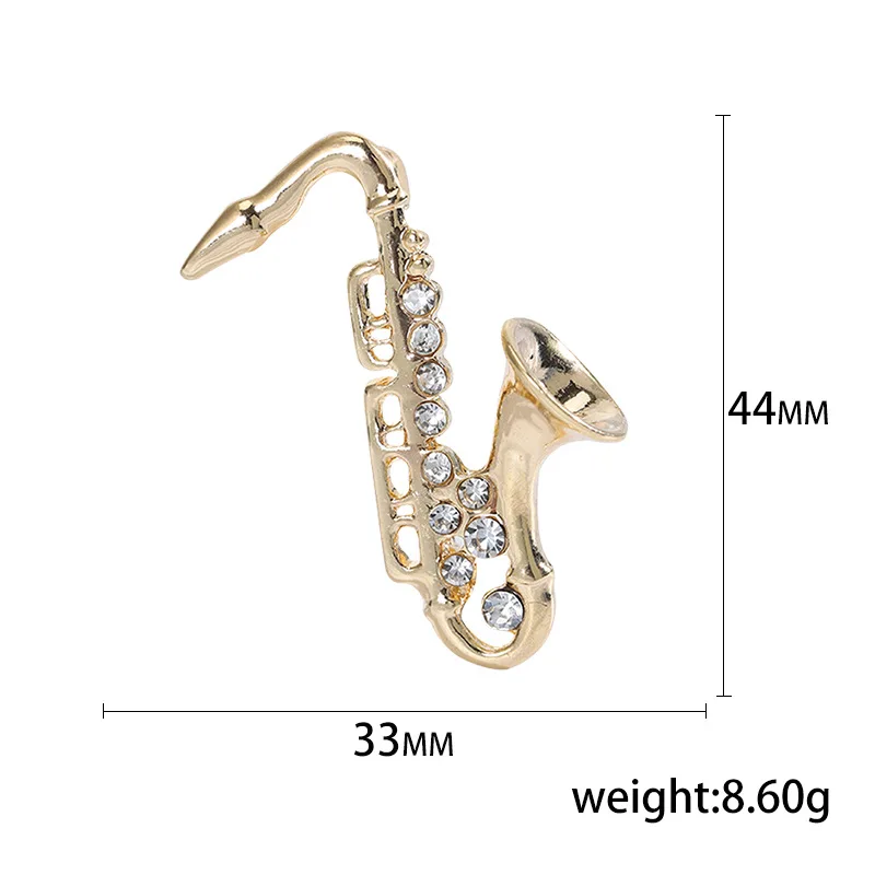 Rhinestone Saxophone Shape Brooches Women Men Suit Collar Chapter Musician Clothes Lapel Pins Decoration Bijoux Corsages