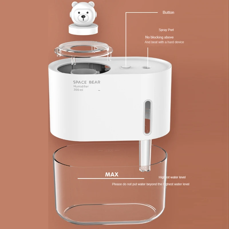ناشر USB صغير مع إضاءة ليلية ليد ، مرطب هواء لغرفة النوم ، المنزل ، سطح المكتب ، المكتب ، الوردي