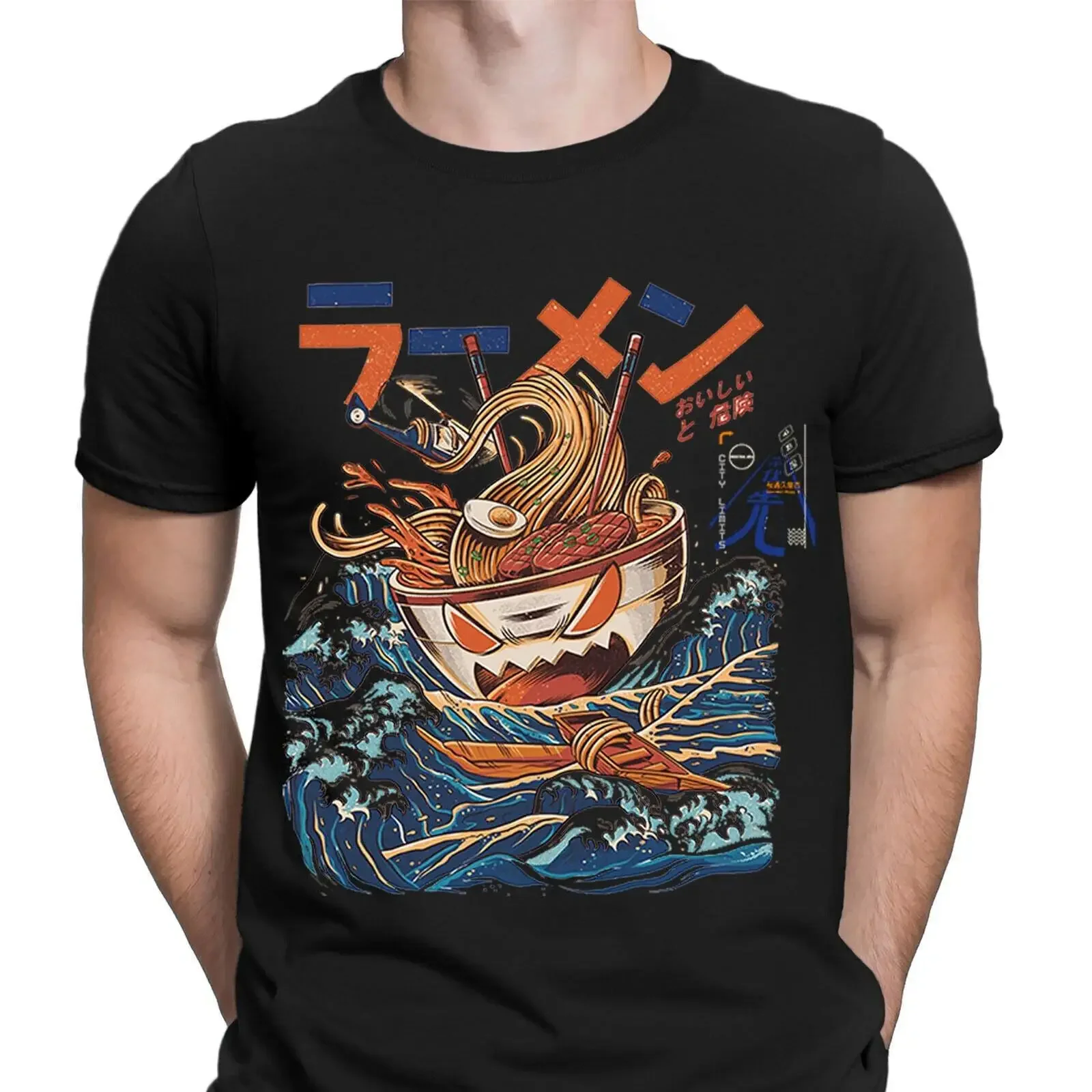 Ramen Nudeln japanisches Monster lustige Neuheit Herren T-Shirt Vintage Washed Slightly Top für den Alltag Designer-Kleidung