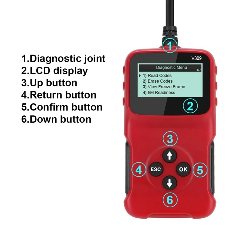 OBD2 OBDII V309 Scanner Automotive Wipe/Reset Trouble Code Reader Diagnostic Tool Works On Most 1996 And Newer Vehicles Durable