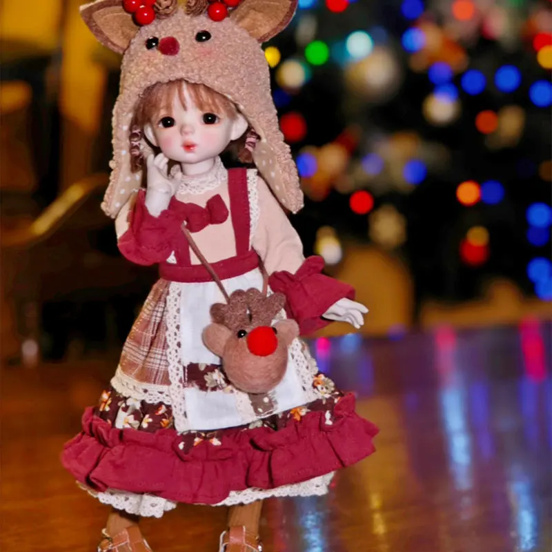 

1/6 Bjd Кукольная одежда ручной работы Модная милая палевая шляпа Симпатичная сумка на плечо Трусики Шланг Цветной блок Платье Набор для Bjd Аксессуары для кукол