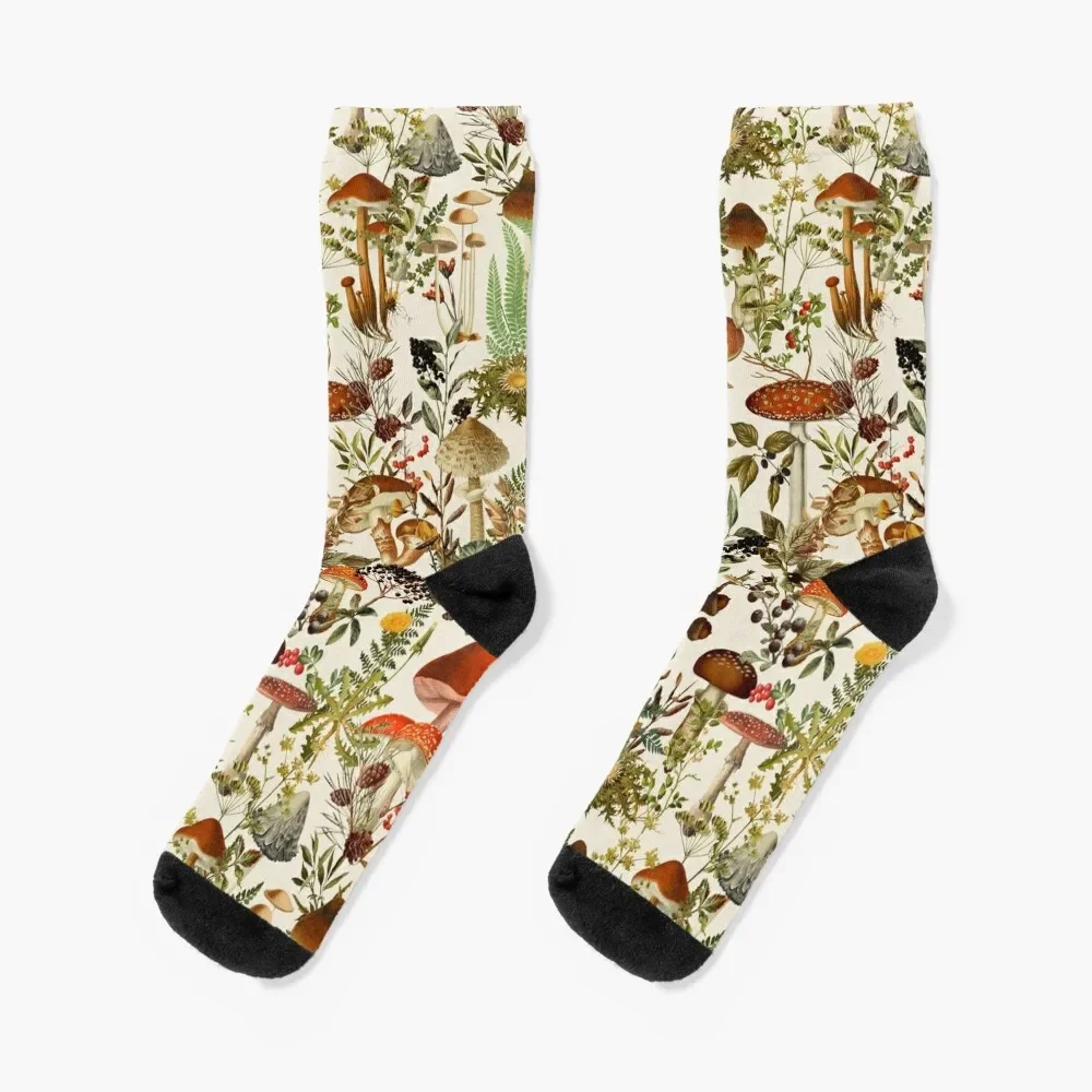 

Vintage Mushrooms Forest Botanical Pattern - beige Socks loose Thermal man winter sport Antiskid soccer Woman Socks Men's