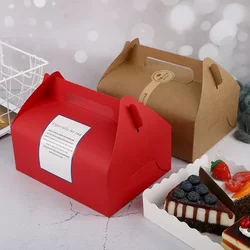 10pcs Red Cake Food Kraft Paper Gift Box Packaging Muffin Cupcake Dessert Baking Cake Boxes With Handle Christmas Wedding Party