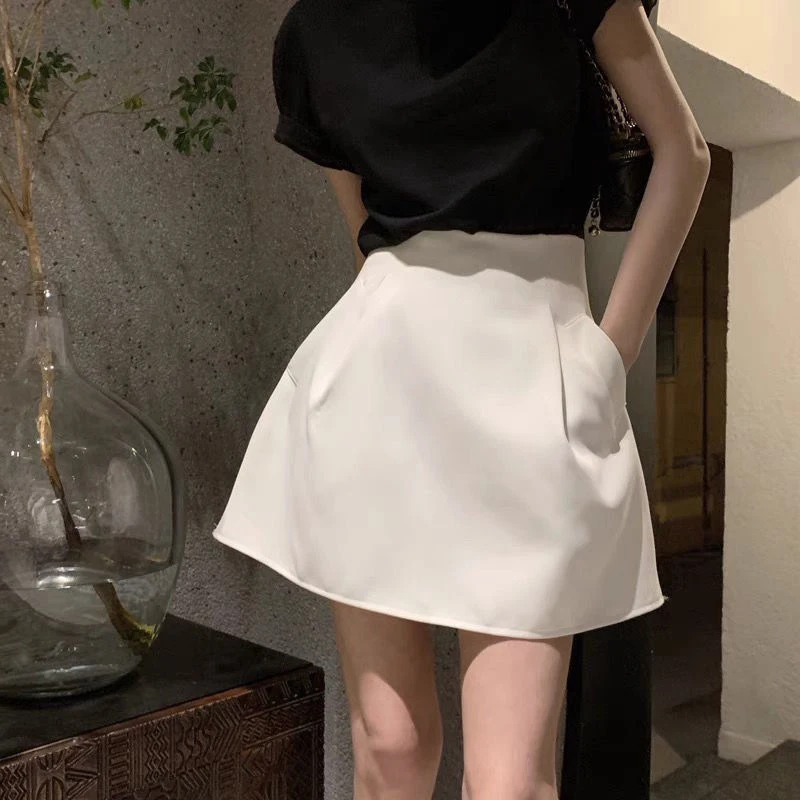 A-line Mini Skirts For Women Summer High Waist Puffy Short Skirts Thin Y2K Pockets Skirts Female Streetwear Clothes