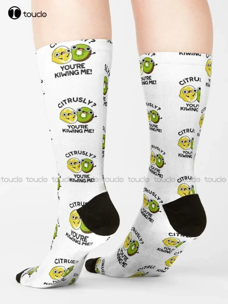 Citrusly You'Re Kiwiing Me Funny Fruit Pun Socks Women Crew Socks Personalized Custom Unisex Adult Teen Youth Socks Custom Gift