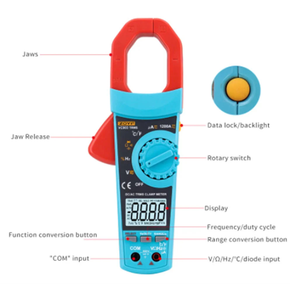 ZOYI Digital AC/DC Clamp Meter True RMS Auto Range Multimeter MAX/MIN NCV Current Voltage Temp Capacitor Tester VC902 / VC903