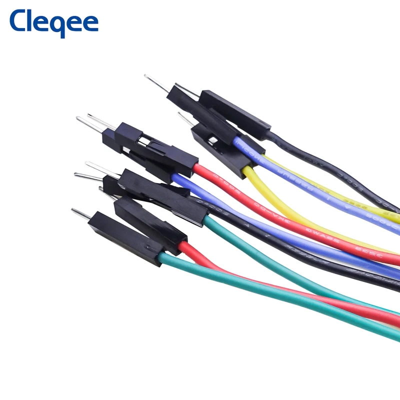 Cleqee p1532 10 peças dupont macho para plugue banana empilhável cabo de ligação de silicone 26awg fio para placa de ensaio eletrônico diy