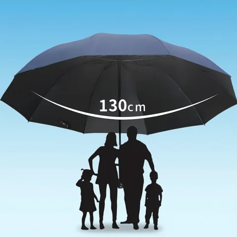 Umbrella Folding Large 130CM Oversized Folding Umbrella Windproof and Waterproof Large Sun and Rain Umbrella for Travel and Family Use