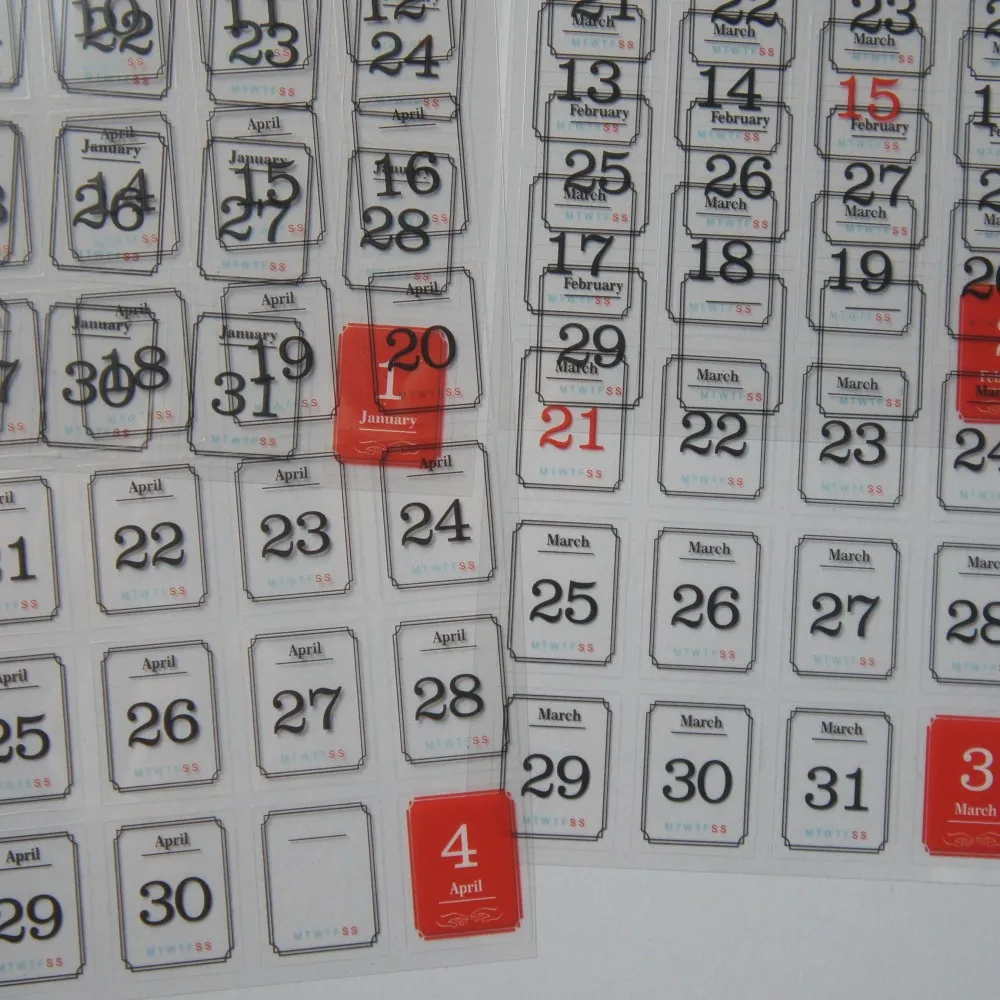 

12 Pcs Month and Days Number Style PVC Sticker Scrapbooking Background DIY Gift Label Tag Decoration