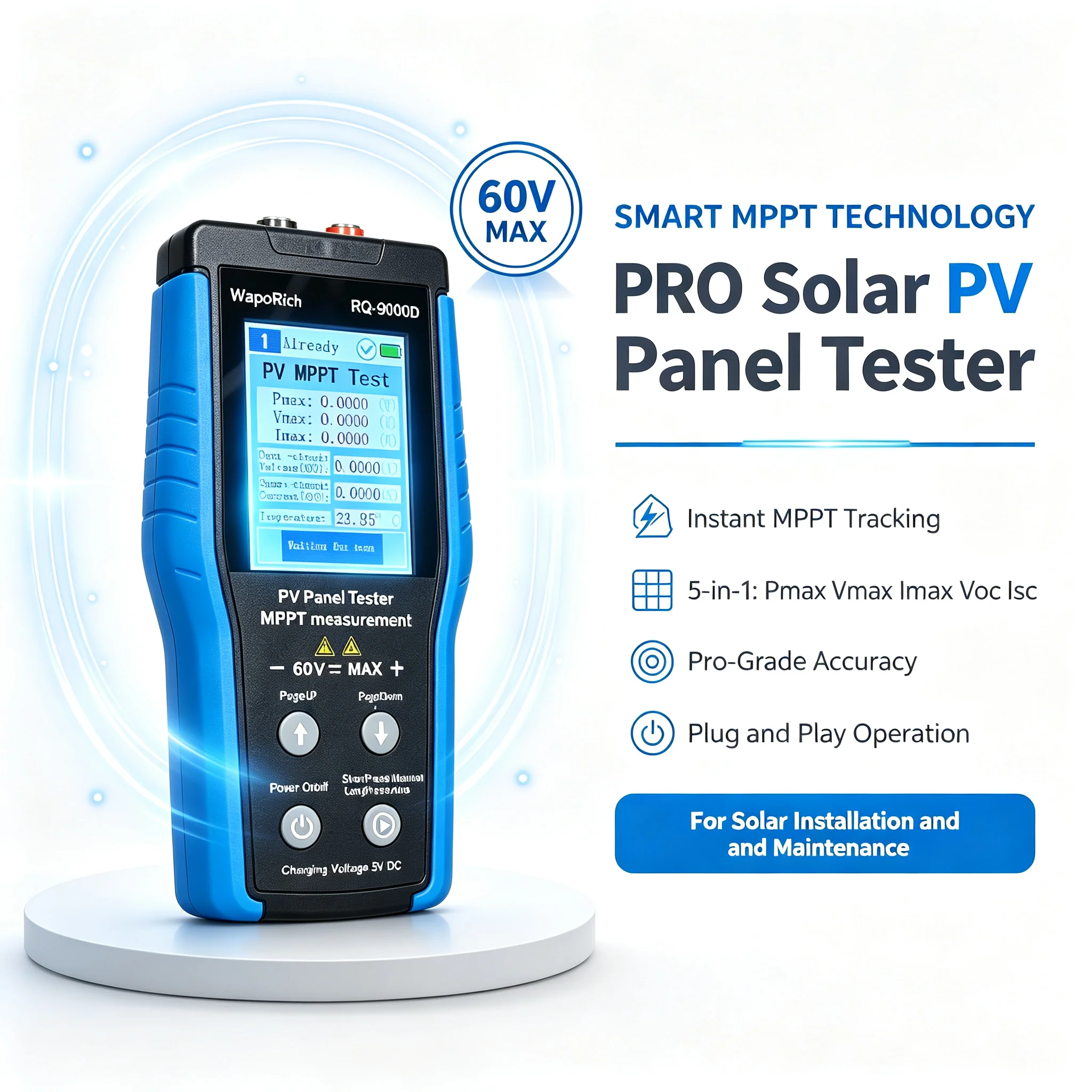 Photovoltaic Panel Tester MPPT Solar Power Meter 800W Vmax Imax Open Circuit Voltage Current Tester 2.8-inch TFT Display