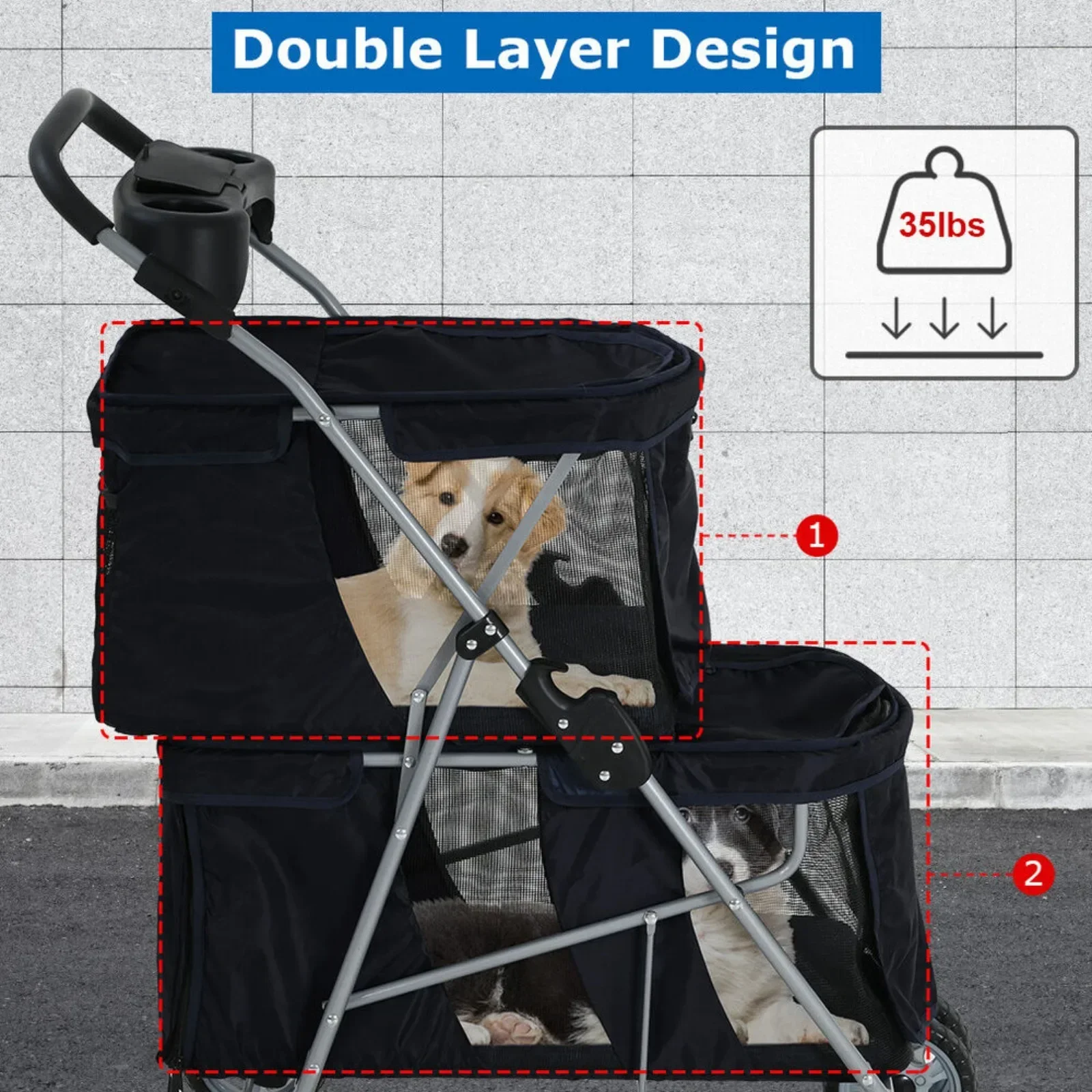 US Dog Stroller Cat Stroller Pet Carriers Bag Jogger Stroller for Small Medium Dogs