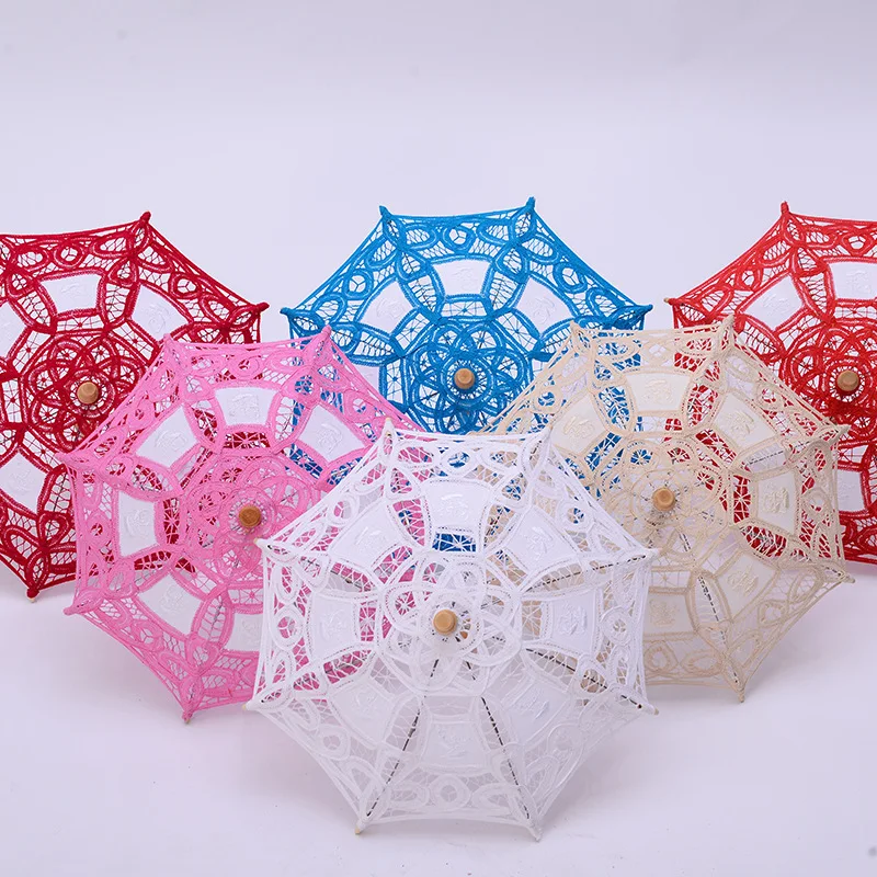 Cotton craft lace lace umbrella embroidered umbrella princess silk fabric decoration classical children wooden handle umbrella