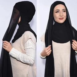 2024 New Instant Chiffon Hijab Muslim Inner Headband Women Cap Bonnet Long Shawl With Jersey Underscarf Neck Cover Headwrap