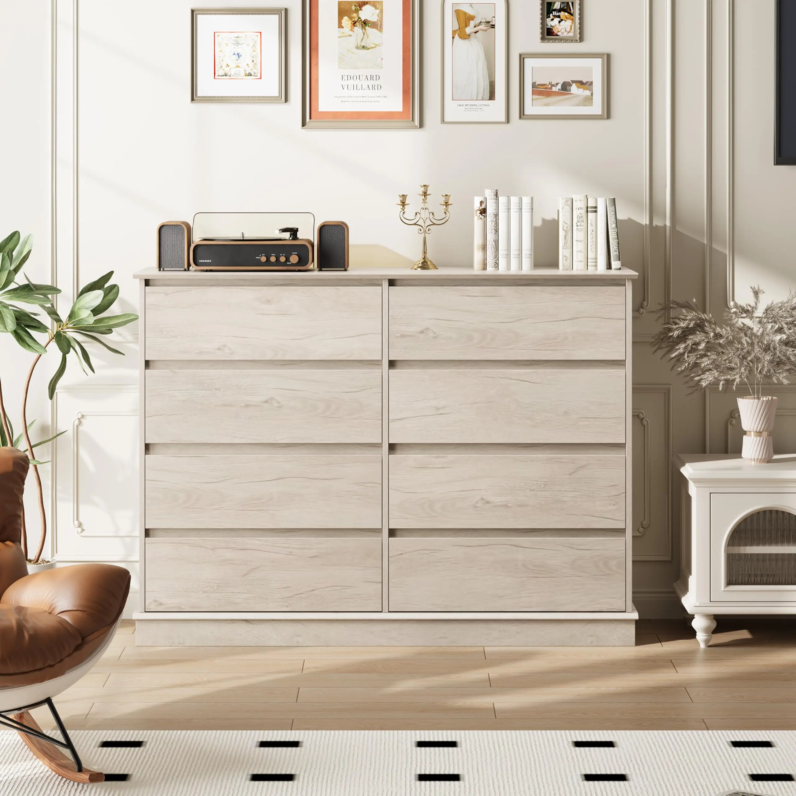 Comfortable 8 Drawers for Bedroom, Comfortable with Deep Drawers, Large Double Comfortable for Wardrobe with Wide Top, Horizontal Wooden Comfortable for Living Room, Hallway, Bedroom