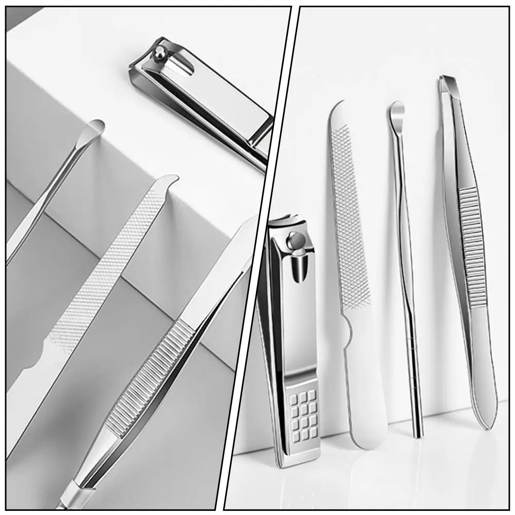 

4pcs Stainless Steel Manicure Tools Set Nail Clippers File Ear Wax Picker Eyebrow Tweezers For Fingernails Toenails Daily Nail