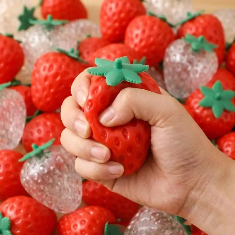 Strawberry Shaped TPR Empty Squeeze Ball Shell Lightweight Stress Relief Fidget Supply for Family DIY Craft Time