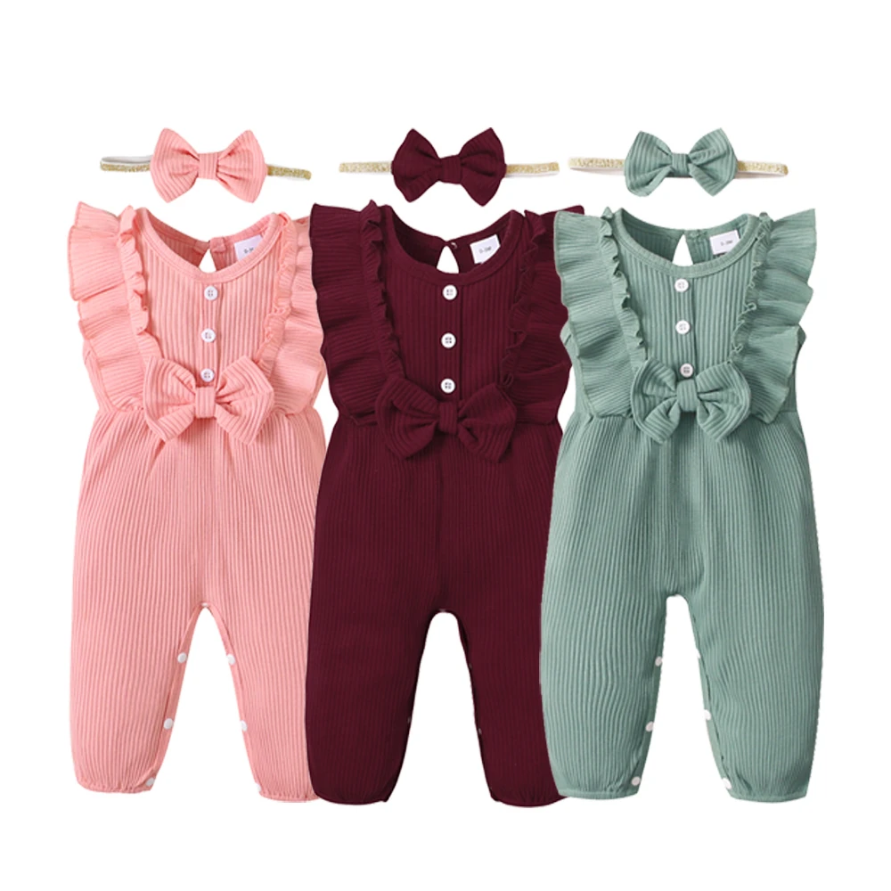 0-18 Months Baby Girl Bodysuit Newborn Baby Girl Romper Sleeveless Jumpsuits+Headband Infant Girl Summer Fashion Playsuit Outfit