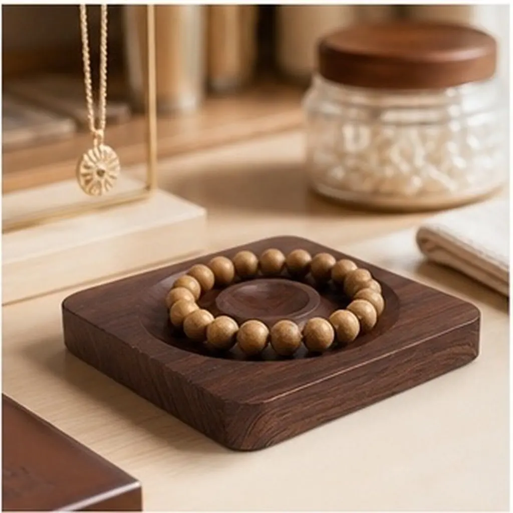 Walnut Wood Bracelet Bead Board Square Display Tray Polished Jewelry Organizer for Bangles Necklace Desktop Decorative Storage