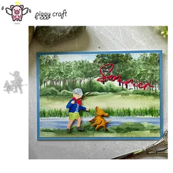 Piggy Craft metal cutting dies cut die mold Boy and Dog Scrapbook paper craft knife mould blade punch stencils dies