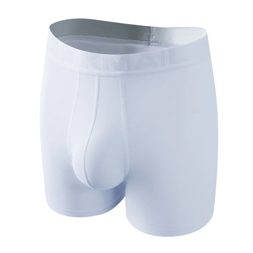 Jockmail-bóxer Largo de seda de hielo para Hombre, bolsa de malla 3D colgante, convexa en U, separación antiderrape, Ropa Interior Sexy, bragas, 10