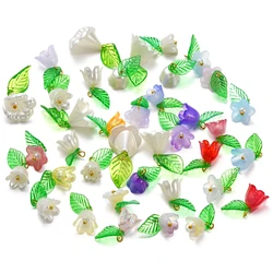 10/20pcs Acrylic Green Leaf Flower Pendants for DIY Earring Necklace Bracelet Pendant Jewelry Making Accessories