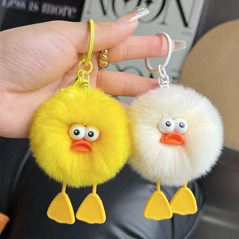 Niedlicher Flauschiger Enten-Pompon-Schlüsselanhänger aus Weichem Kunstfell, Kleiner Anhänger als Deko-Geschenk für Mädchen und Schülerinnen für den täglichen Gebrauch – Detail 4