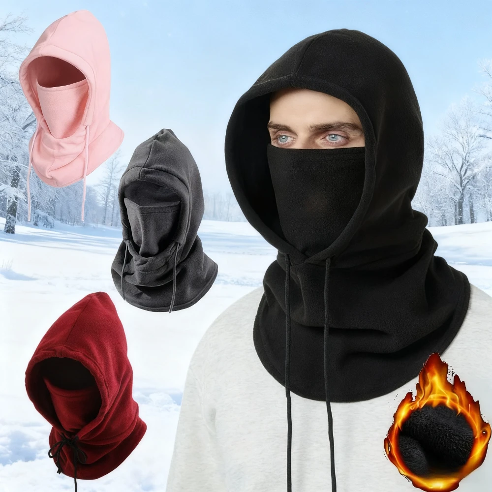 Winter-Sturmhaube mit Kapuze – warme Halsmanschette mit Kapuze für Outdoor-Aktivitäten, Radfahren, Skifahren – Schwarz, Rosa, Rot, Grau