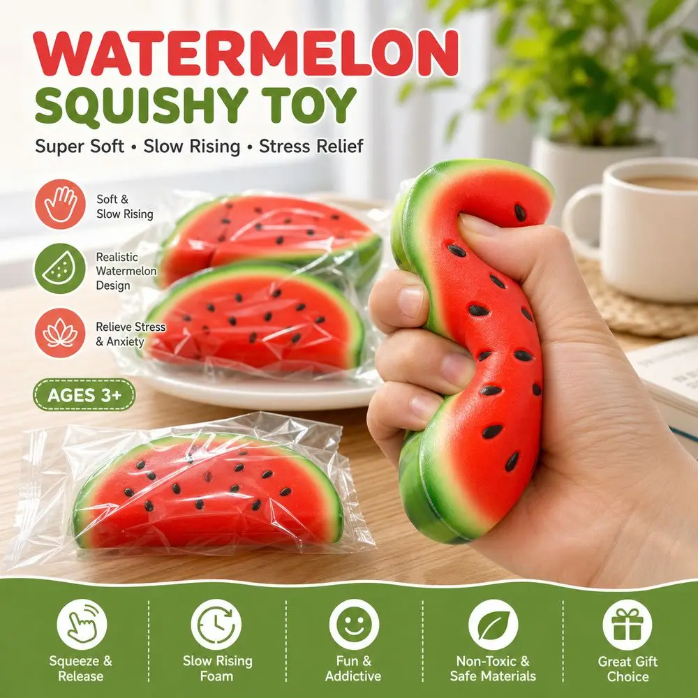 Soft Texture Watermelon Squishy Realistic Watermelon Shape Slow Rebound Fruit Squishy Watermelon Pattern Watermelon Squeeze