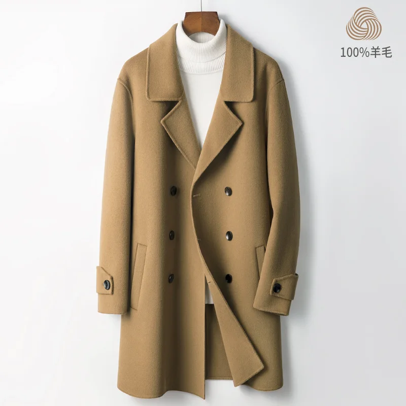 High-end wool coat men's medium-length all-wool windbreaker  winter new casual double-sided woolen coat