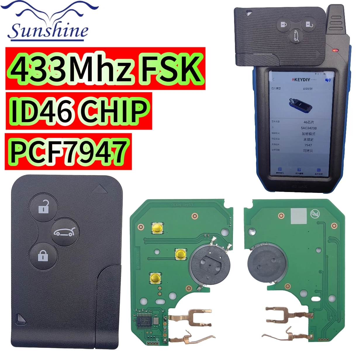 2/PCS Sunshine For 2003 2004 2005 2006 2007 2008 Renault Megane II Scenic II Grand PCF7947A 433Mhz ID46 Chip Remote Car Key Card